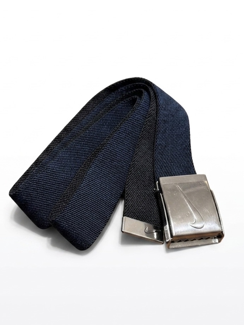 Nike Dark Blue Web Belt with Silver Swoosh Buckle